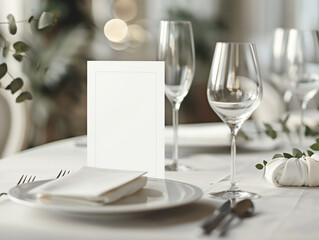 fine dining table setting of luxury fancy restaurant menu mockup for weddings and romantic eating event 