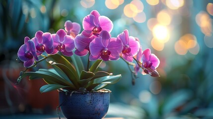 A close-up of purple orchids in bloom