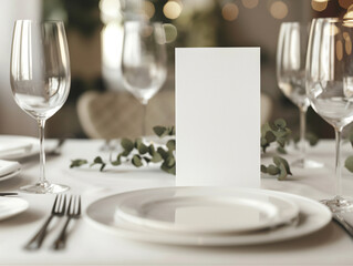fine dining table setting of luxury fancy restaurant menu mockup for weddings and romantic eating event 