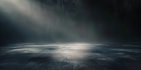 Empty dark concrete floor with dramatic lighting, creating a moody and atmospheric backdrop