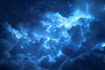 Fototapeta premium Awe-inspiring Blue Jet Lightning Shooting Upwards Through Dramatic Nighttime Storm Clouds