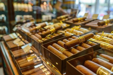 Luxury cigar shop in Munich sells Cuban and Dominican cigars.
