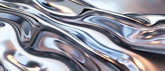 Silver metallic wavy background, design surface, Abstract liquid metal texture. 