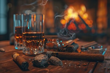 Obraz premium whiskey and cigar