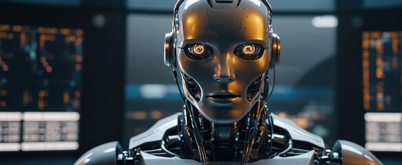  Futuristic Humanoid AI Robot Engages in Advanced Machine Learning and Data Analysis, Utilizing Cloud Computing and Neural Networks in a High-Tech Virtual Environment