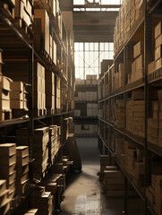 A storage hall full of paper parcels and storage racks