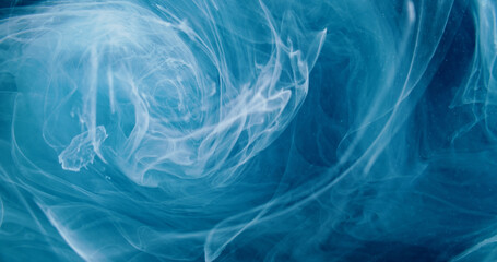 Obraz premium Smoke swirl. Glitter vortex. Defocused blue color glowing sparkling particles texture mist paint water splash wave abstract art background.