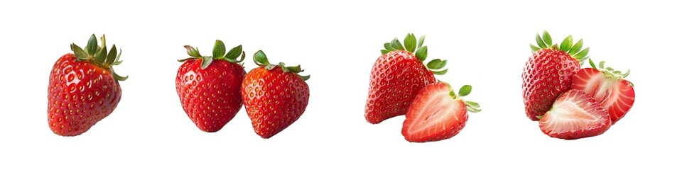 Fresh strawberries, sweet and refreshing isolated on transparent background cutout png
