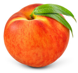 Peach with leaf isolated png. Whole peach on transparent background. PNG format. Peach with leaves...