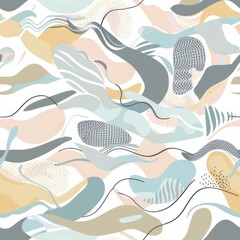 Fototapeta premium Abstract Pastel Waves and Organic Shapes Pattern Design