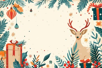 A cute Christmas themed blank icon frame for children's art, minimal,  featuring Santa Claus and a snowman.