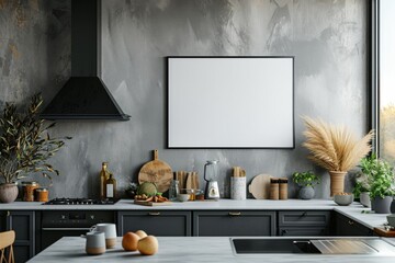 Poster mockup in scandinavian kitchen interior created with generative ai