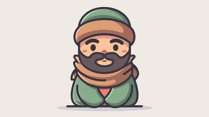 Fototapeta premium A cartoon character with a beard and scarf, AI