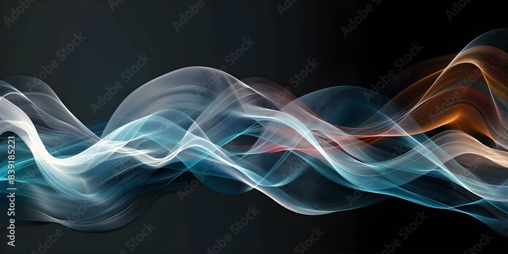 Poster dynamic wave lines in diverse colors on black background futuristic digital design. concept digital 