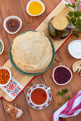 pancakes. thin pancakes or pancakes on a plate. pancakes with berries. Maslenitsa