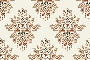 Seamless Italian pattern on white background vector illustration.Ikat embroidery texture fabric,print template.