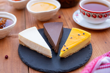 cheesecake, tea cake, dessert. place for text.