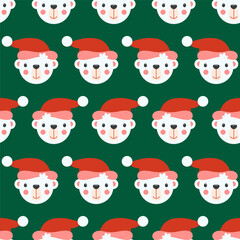 Seamless pattern with cute polar bear Happy new year 2025. Holiday cartoon character in winter season. Flat vector illustration 