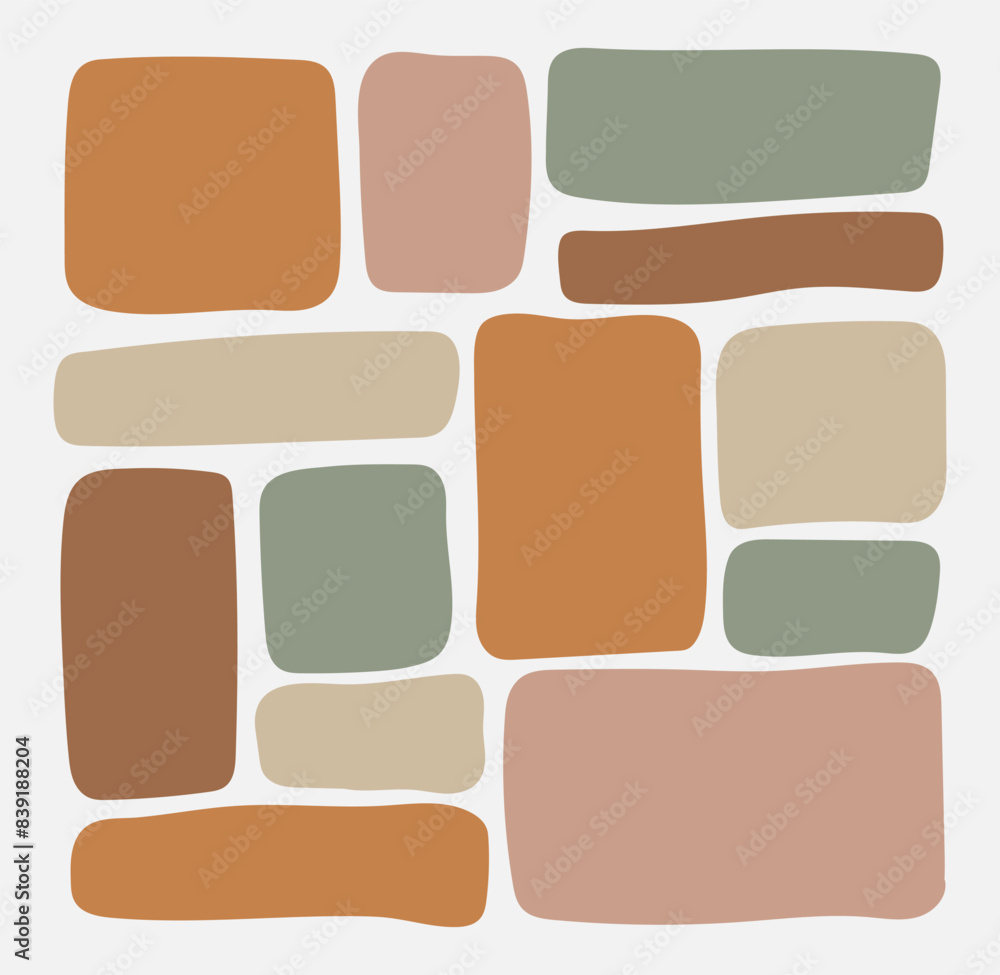 Fototapete set of drawing brown rectangle shape. organic geometrical figures. textbox in doodle and hand drawn 