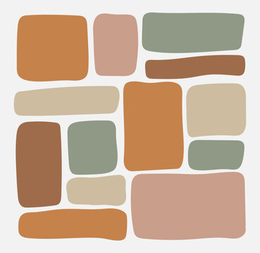 Set of drawing brown rectangle shape. Organic geometrical figures. Textbox in doodle and hand drawn style. Colored pastel blank template.