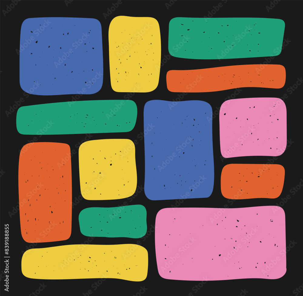 Poster set of textured multicolored rectangle shape. drawing organic blank background. color speech bubble 
