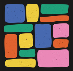Set of textured multicolored rectangle shape. Drawing organic blank background. Color speech bubble blobs. Textbox in doodle and hand drawn style.