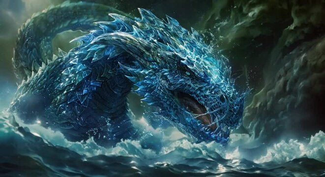 Wyrem rising from the depths, its scales shimmering with ancient wisdom