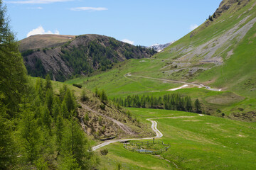 The Croce Domini mountain pass (Italian: Passo Crocedomini) seen from Malga Cadino, Lombardy, Italy