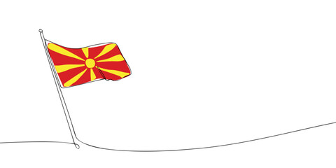 A single line drawing of a North Macedonia flag. Continuous line Republic of North Macedonia icon. One line icon. Vector illustration