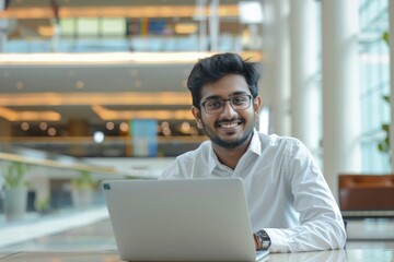 Fototapeta premium Indian professionals working and studying in modern office space.