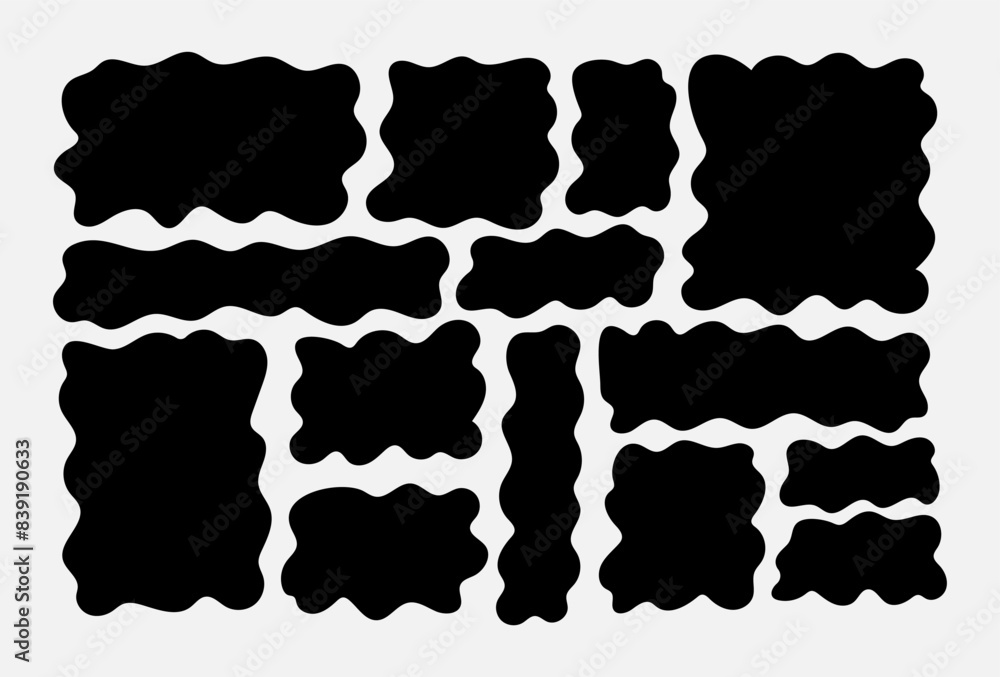 Poster set of drawing doodle wavy rectangle shape. zigzag waved edge figures. rectangle boxes with curvy wi