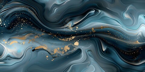 Abstract digital art swirling black and gold liquid texture resembling turbulent waves. Concept Digital Art, Abstract, Swirling Texture, Black and Gold, Turbulent Waves