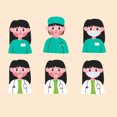 Fototapeta premium Set of women health care worker doctors, nurses and paramedics, vector 