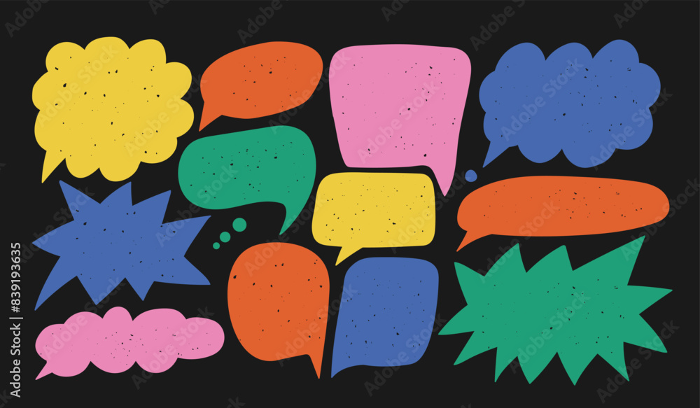 Poster doodle textured speech bubble. abstract multicolored communication shape. blank empty cloud chat.