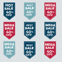 Set of vector red starburst, sunburst badges. Simple flat style vintage labels, stickers with sale discount text. Sale quality tags and labels. Template banner shopping badges.