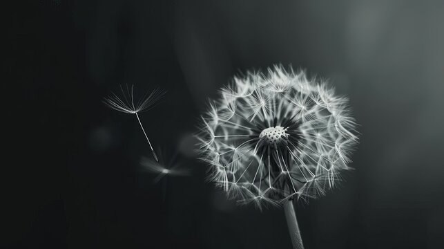 closeup of delicate dandelion flower in black and white grief and loss conceptual image
