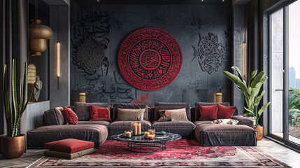 Artistic wall decal with hearts and family quotes in Arabic calligraphy