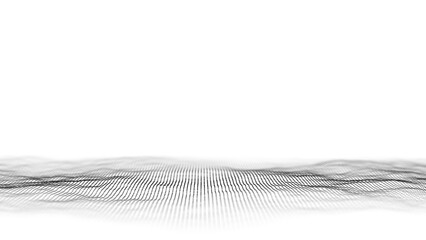 Abstract wave with black points and lines on white background. Science background with moving dots. Network connection technology. Digital structure with particles. 3d rendering.