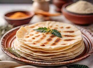 Kerala Porotta- Homemade layered flatbread made with wheat flour, served on a ceramic plate. Sri Lanka Traditional Food.