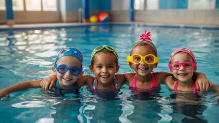 kids swimming young and successful swimmers pose