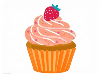 Cartoon Style Cupcake - Flat Illustration Design - Isolated on White Background