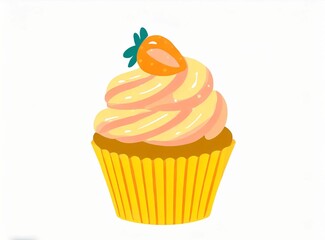 Cartoon Style Cupcake - Flat Illustration Design - Isolated on White Background