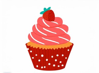 Cartoon Style Cupcake - Flat Illustration Design - Isolated on White Background