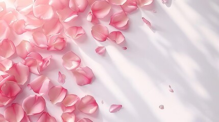 Fototapeta premium elegant wedding invitation card with pink rose petals on white background top view valentines day concept ai generated