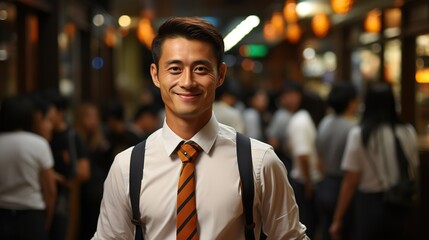 Fototapeta premium handsome asian man businessman at restaurant, afterwork social connection party