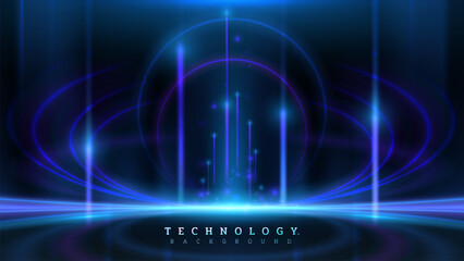 Abstract futuristic background with glowing blue lights and digital elements, perfect for technology themes and high-tech presentations. Vector illustration.
