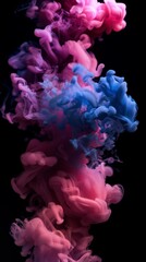 Obraz premium Close up of pink and blue ink smoke in water, on a black background, in the style of hyper realistic photography