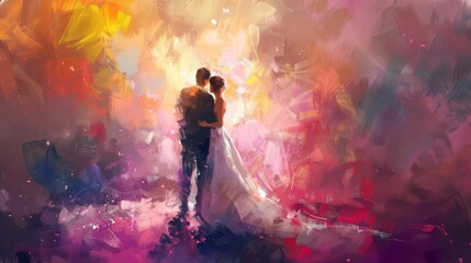 eternal love newlywed couple embracing future together rear view wedding ceremony digital painting