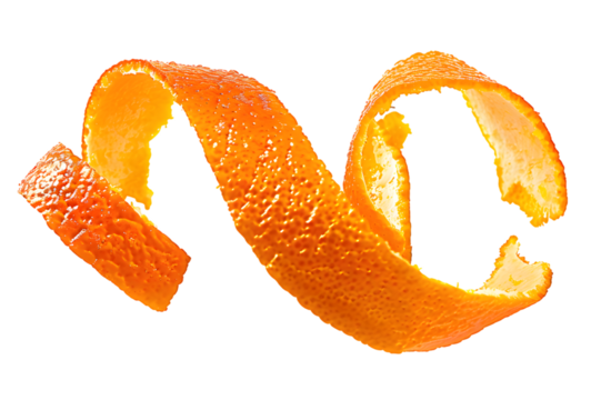 Orange twisted peel isolated on white background