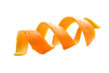 Orange twisted peel isolated on white background